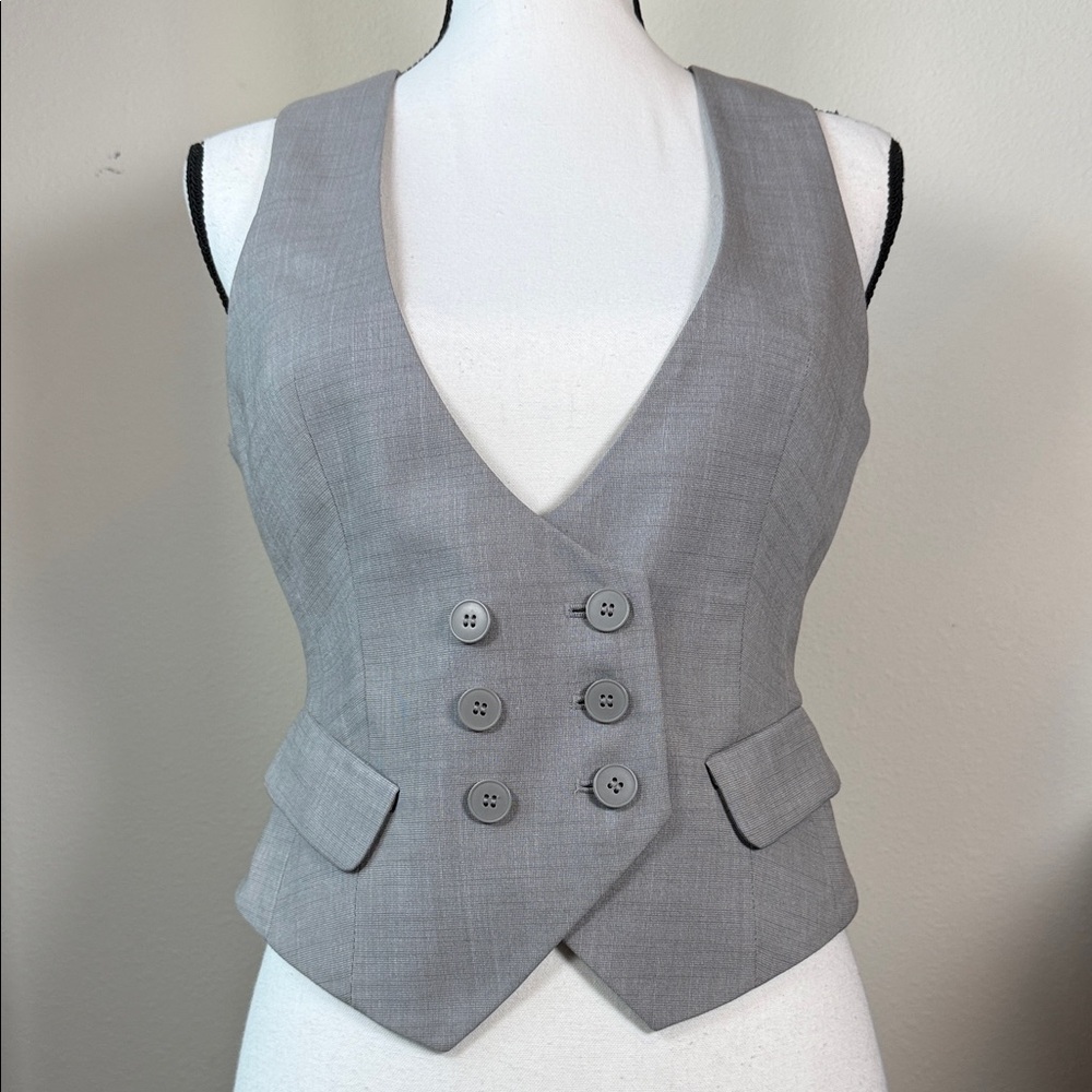 New York & Company Light Gray Double-Breasted Women's Vest